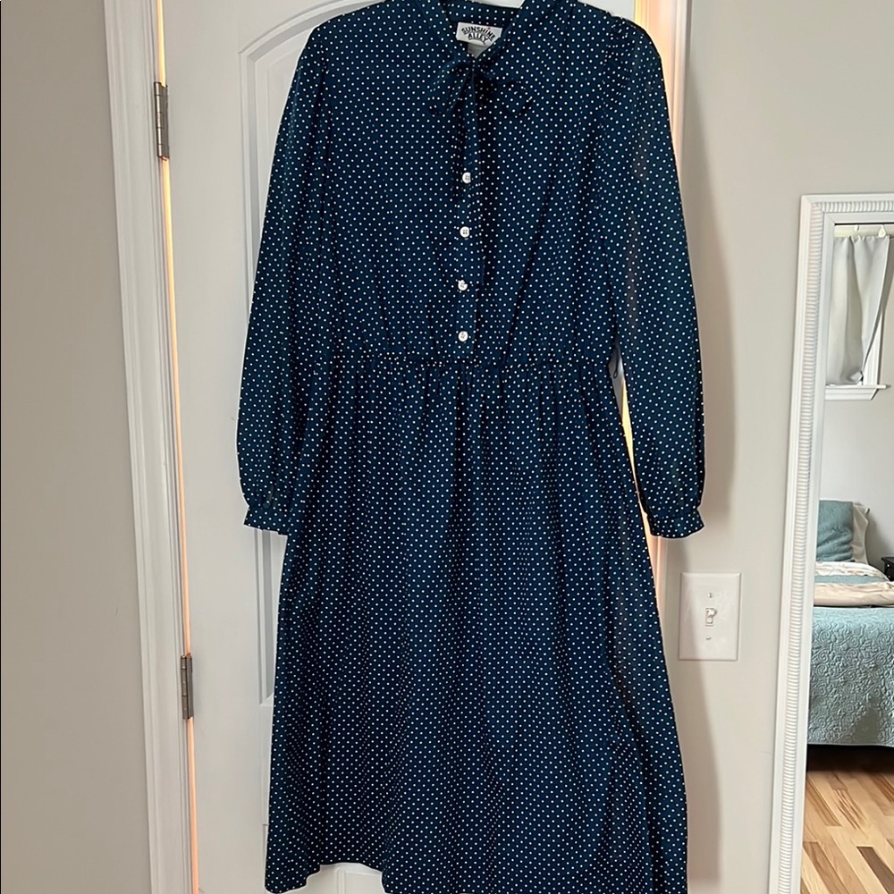 Elegant Navy Polka Dot Dress